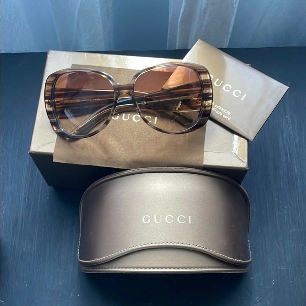 Gucci Full-Inclusion Brown Glitter Striped Sunglasses with Auth Card